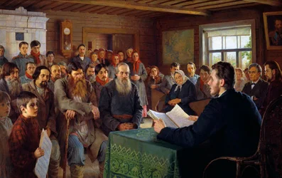Sonntagsbotschaft in einer Dorfschule, 1895