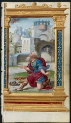 Blatt aus einem Stundenbuch: König David im Gebet, 2 von 3 herausgetrennten Blättern, ca. 1530-35