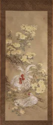 Hühner und Chrysanthemen