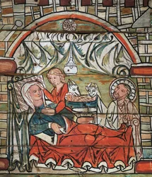 Geburt Jesu, Fresko, späte 13. Jahrhundert, Norwegen