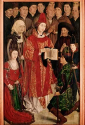 Polyptychon des heiligen Vinzenz: die Tafel des Infanten mit Heinrich dem Seefahrer und der portugiesischen Königsfamilie, um 1469