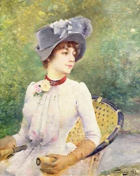 Dame mit grauem Filzhut