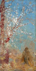 Figur unter einem blühenden Baum. Gemälde von Odilon Redon