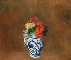Blumen in einer blauen Vase, um 1900