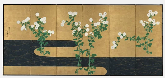 Chrysanthemen an einem Bach, späte 1700er bis frühe 1800er Jahre