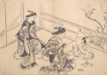 Der Schauspieler Ichimura Takenojo auf einem Balkon liegend, ca. 1715