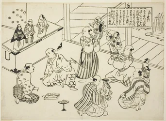 Die Umkleidekabine eines Puppentheaters, das Inhaltsverzeichnis aus der Serie "Berühmte Szenen aus japanischen Puppenspielen (Yamato irotake)"