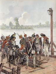 Jean Lannes, tödlich verwundet in der Schlacht bei Aspern-Essling, mit Napoleon, 1809