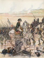 Napoleon zeigt Mitgefühl für einen seiner gefallenen Soldaten während des Rhein-Feldzugs