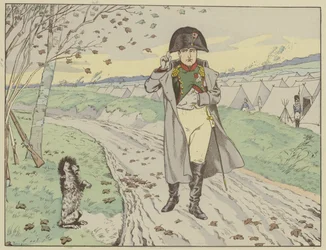 Die Soldaten der Alten Garde trainierten ihre Hunde, den Kaiser zu grüßen, der ihre Grüße erwiderte, 1805