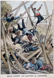 Ein schwerer Unfall auf der Baustelle der Weltausstellung, Paris, 1900
