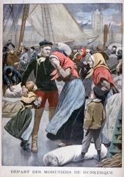 Abfahrt der Kabeljaufangboote aus Dünkirchen, 1900