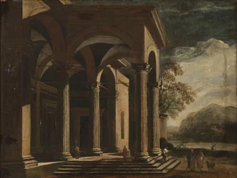 Architektonische Fantasiepalast in einer Landschaft