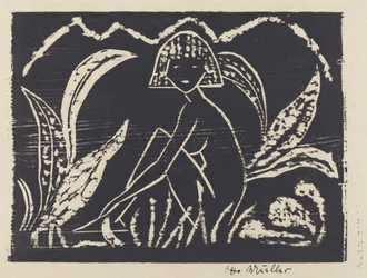 Nackte Figur eines Mädchens in einer Landschaft