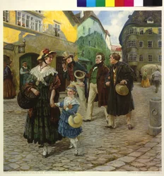 Franz Schubert beim Spaziergang mit Freunden