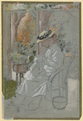 Luise Scholderer auf der Veranda