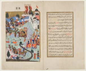 Bayezid I., Der Blitz, schlägt die Kreuzritter in der Schlacht von Nikopolis, aus dem Hunernama