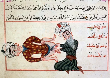 Medizin: Entmannung eines Hermaphroditen. Miniatur aus einer Abhandlung über türkische Medizin von Sharaf al-Din