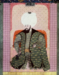 Porträt des osmanischen Sultans Bajazed II der Gerechte (1447-1512). Miniatur aus dem Manuskript 