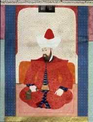 Porträt des Sultans des Osmanischen Reiches Orhan I (1281-1360). Miniatur aus 