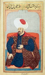 Osmanisches Reich: Porträt des ersten Sultans Osman I, Miniatur aus dem Manuskript Human Physiognomy von Seyyid Lokman Hussein
