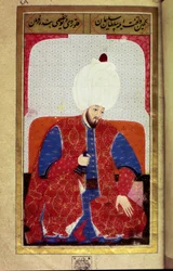 Soliman I der Prächtige, Sultan des Osmanischen Reiches, Miniatur aus dem Manuskript Human Physiognomy von Seyyid Lokman Hussein