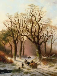 Holzfäller auf einem Winterweg