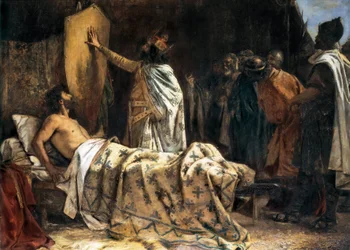 Tod von Graf Wilfred dem Haarigen (840-897), spätes 19. - frühes 20. Jahrhundert (Öl auf Leinwand)