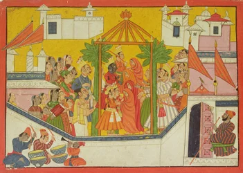 Die Hochzeit von Rama und seinen Brüdern, aus dem Sangri Ramayana, Kulu-Mandi, Himachal Pradesh, 1760-65