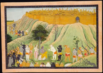 Rama und Lakshmana im Rat mit den Affen- und Bärenverbündeten, ca. 1800