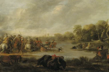Ein Kavalleriegefecht an einem Fluss