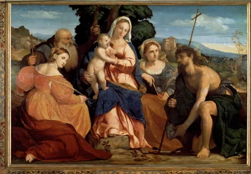 Jungfrau mit Kind mit St. Katharina und St. Celestine (links) und Johannes dem Täufer und Barbara (rechts)