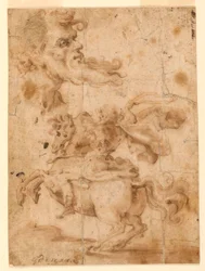 Der Kopf eines bärtigen Mannes, ein Mann zu Pferd, ca. 1650