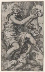 Cupid und Apollo mit einer Lyra