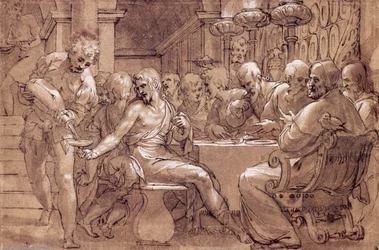 Das Abendmahl des heiligen Gregor, Zeichnung von Paolo Farinati (1524-1606), Italien
