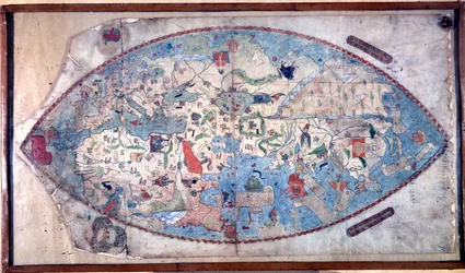 Weltkarte von Paolo Toscanelli (1397 - 1497). 1457. Diese Karte stellt das europäische Bild der Erde vor der Entdeckung der großen Kontinente dar. Biblioteca Nazionale Florenz