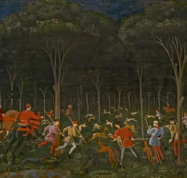 Die Jagd im Wald, ca. 1465-70, Detail aus 100861