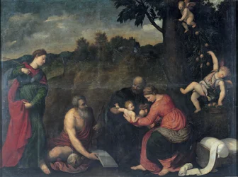 Die Heilige Familie mit den Heiligen Hieronymus, Katharina von Alexandria und Engeln