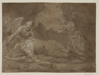 Der tote Christus, betrauert von zwei Engeln