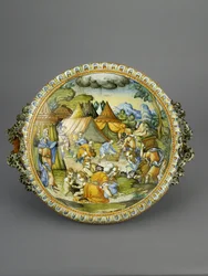 Becken mit der Sammlung von Manna, wahrscheinlich Urbino, ca. 1600-20