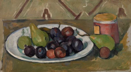 Teller mit Obst und Konservenglas