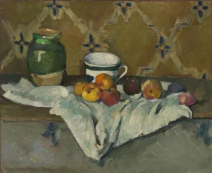 Stillleben mit Krug, Tasse und Äpfeln, ca. 1877