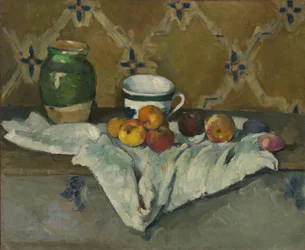 Stillleben mit Krug, Tasse und Äpfeln, ca. 1877