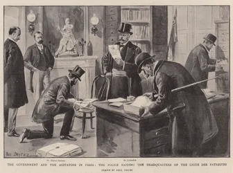 Die Regierung und die Agitatoren in Paris, die Polizei durchsucht das Hauptquartier der Ligue des Patriotes