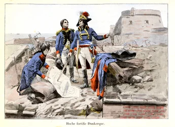 Hoche befestigt Dünkirchen: 1793 verteidigt Generalleutnant Lazare Hoche (1768-1797) Dünkirchen gegen die Briten, indem er die Stadt für Feinde zu schwer einnehmbar macht - Illustration von Emile Boutigny (1853-1929) in „Hoche-Marceau-Desaix“ von Theodore 