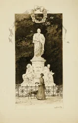Eine elegante Dame an der Statue von Goethe, 1888