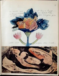 Album Noa (oder Noa Noa) von Paul Gauguin: Folio 75. Oben Zeichnung, Aquarell, Feder und Tinte, die ein Paar beim Geschlechtsverkehr darstellen, und unten Radierung mit Aquarellakzenten einer schlafenden Frau