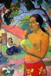 Eu haere ia oe Frau hält eine Frucht. Wohin gehst du, 1893