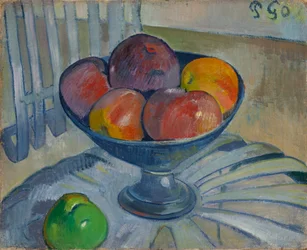 Obstschale auf einem Gartenstuhl, ca. 1890