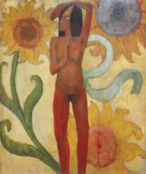 Nackte Frauenfigur mit Sonnenblumen (oder Karibische Frau)